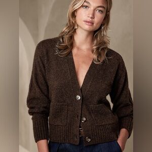 Banana Republic Lilla V-Neck Brushed Cashmere Cardigan Sweater in Dark Brown
